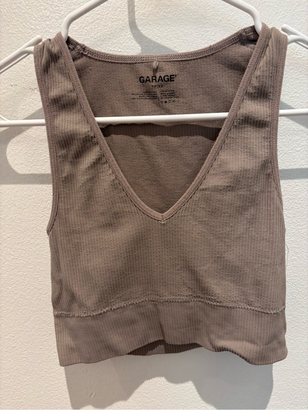 GARAGE Taupe Ribbed V-Neck Cropped Tank — Neutral Brown